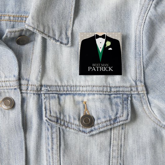 Trauzeuge Tuxedo grüne Rose personalisierte Taste Button (Beispiel)