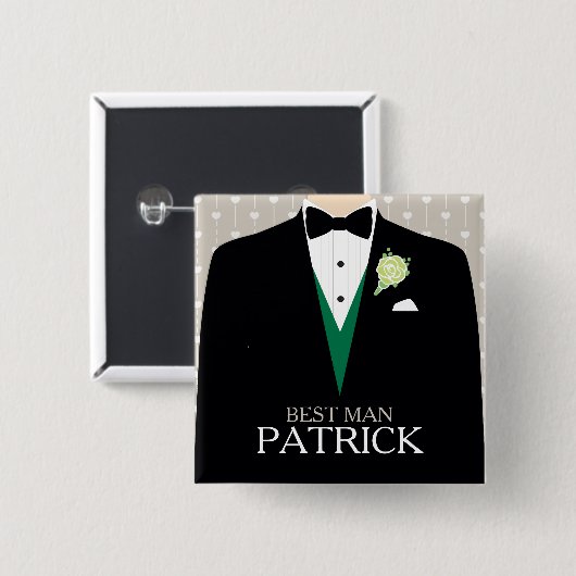 Trauzeuge Tuxedo grüne Rose personalisierte Taste Button (Vorne & Hinten)