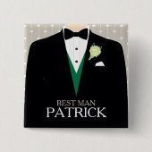 Trauzeuge Tuxedo grüne Rose personalisierte Taste Button (Vorderseite)
