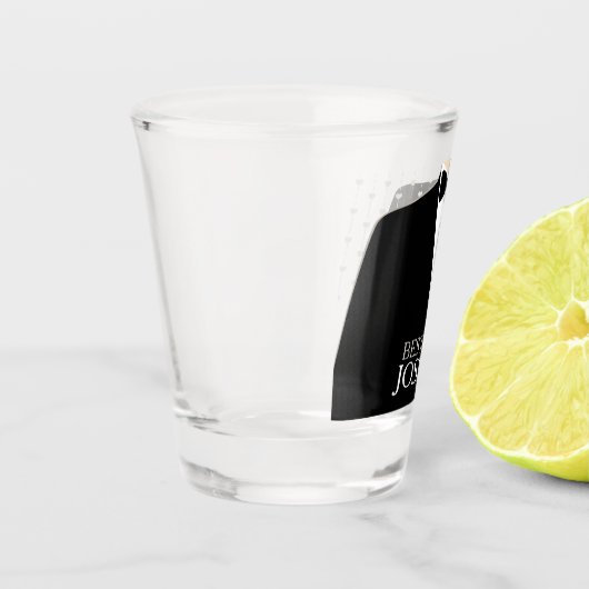 Trauzeuge-Tuxedo-rote Rose-Taste individuelle Name Schnapsglas (Links)