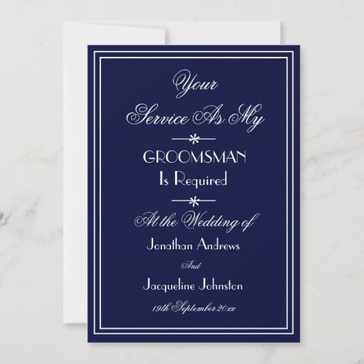 Trauzeuge Wedding Custom Elegant Blue Vorschlag Einladung (Vorderseite)