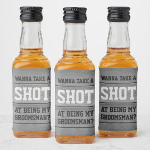 Trauzeugen Antrag Take a Shot Hochzeit Grau Holz Alkoholflaschenetikett