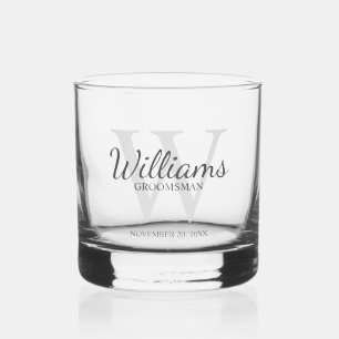 Trauzeugen für personalisierte Skriptmonogramm und Whiskyglas