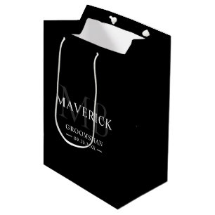 Trauzeugen geben Masculine Monogram Erstschwarz Mittlere Geschenktüte