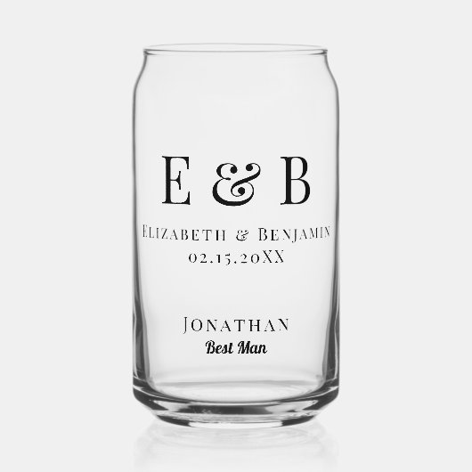 Trauzeugen-Geschenk Monogramm Hochzeit Minimalisti Dosenglas (Vorderseite)