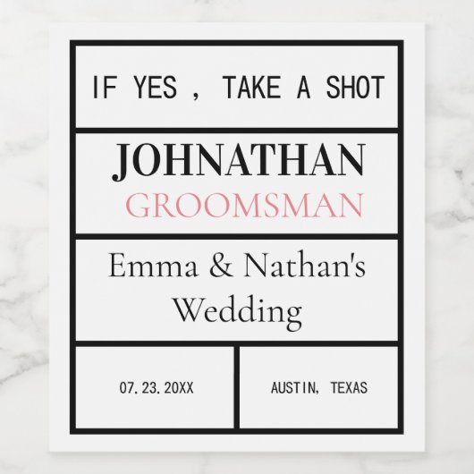 Trauzeugen oder Trauzeuge Vorschlag Hochzeitsfeier Weinetikett (Einzelnes Label)