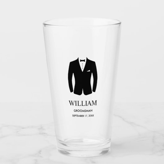 Trauzeugen Schwarze Krawatte Tuxedo Anzug Name und Glas (Vorderseite)