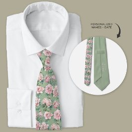 Trauzeugen von Sage Green und Pink Peony Floral Krawatte
