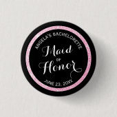 Trauzeugin Bachelorette, Schwarz-Rosa Glitzer Button (Vorderseite)