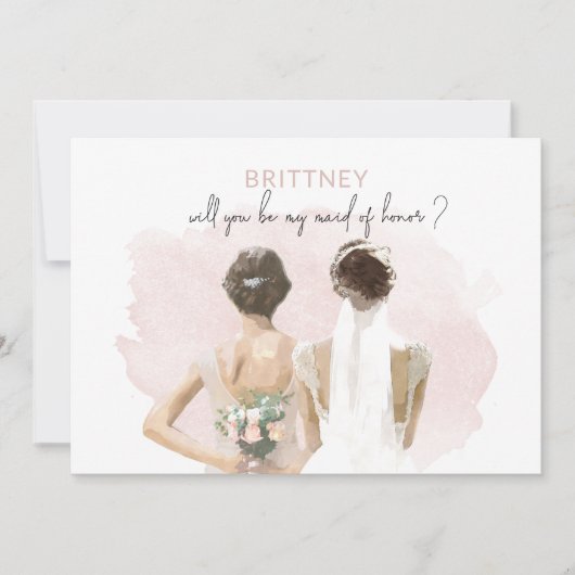 Trauzeugin Braun Haar Rosa Farbkarte Karte (Vorderseite)