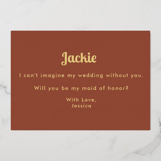 Trauzeugin Brown Terracotta Vorschlag Folieneinladung (Rückseite)
