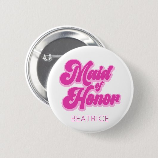 Trauzeugin Bubblegum Rosa Retro Individuelle Name Button (Vorne & Hinten)