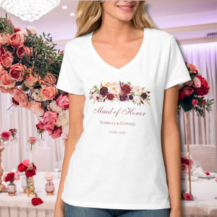 Trauzeugin Burgund Pink Rose Floral T-Shirt