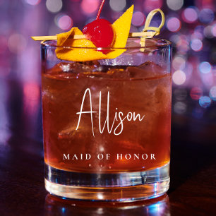 Trauzeugin Chic White Script Monogram Wedding Whiskyglas