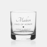 Trauzeugin Custom Personalisiert Wedding Party Whiskyglas<br><div class="desc">Trauzeugin Custom Personalisiert Name Wedding Party Wiskey Glass Rocks Glass zeigt Ihre Trauzeugin mit den Namen der Brautpaare und Hochzeitstag mit einem kleinen Liebe Herz. Maßgeschneidert für Ihre Trauzeugin. Das ist ein fabelhaftes Brautjungmittel oder eine Gastgeschenk Hochzeit. Designed by ©2024 Evco Studio www.zazzle.com/store/evcostudio</div>