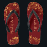 Trauzeugin Dark Burgundy & Gold Foliage Badesandalen<br><div class="desc">Diese wunderschönen, dunkelburgundischen und goldblättrigen Flip-Flops aus Trauzeugin haben einen dunkelburgundischen Hintergrund, der mit einem faszinierenden goldenen Blumenmuster und einer individuell gestaltbaren, modernen Typografie geschmückt ist. Die Kombination aus dem reichen Bordeaux und dem schimmernden Gold schaffen eine elegante und luxuriöse Ästhetik. Es ist ein schönes Geschenk für Ihr Brautparty. Anzeigen...</div>