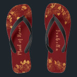 Trauzeugin Dark Burgundy & Gold Foliage Badesandalen<br><div class="desc">Diese wunderschönen, dunkelburgundischen und goldblättrigen Flip-Flops aus Trauzeugin haben einen dunkelburgundischen Hintergrund, der mit einem faszinierenden goldenen Blumenmuster und einer individuell gestaltbaren, modernen Typografie geschmückt ist. Die Kombination aus dem reichen Bordeaux und dem schimmernden Gold schaffen eine elegante und luxuriöse Ästhetik. Es ist ein schönes Geschenk für Ihr Brautparty. Anzeigen...</div>