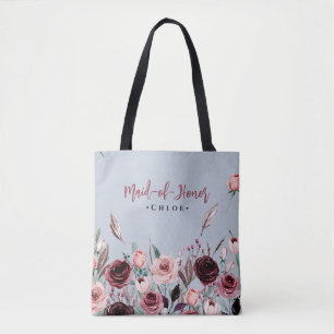 Trauzeugin Dusty Blue und Burgund Blume Tasche