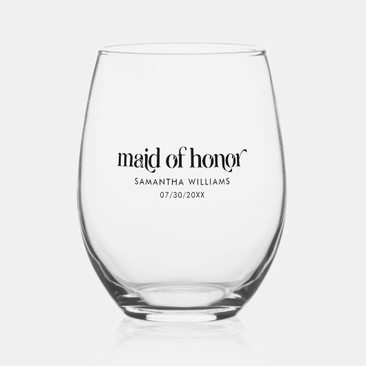 Trauzeugin Elegante Schwarze Retro Typografie Weinglas Ohne Stiel (Vorderseite)