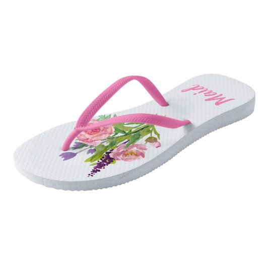 Trauzeugin Floral Bouquet Hochzeit Flip Flops Badesandalen (Schrägansicht)