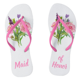 Trauzeugin Floral Bouquet Hochzeit Flip Flops Badesandalen