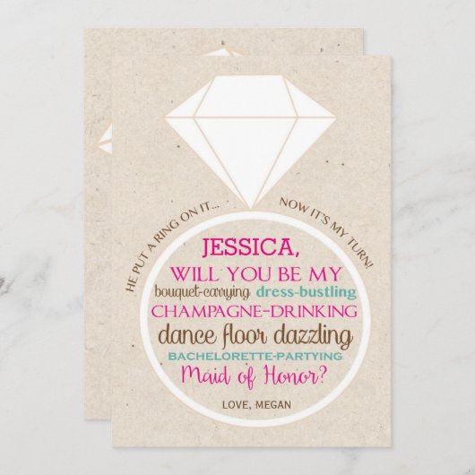 Trauzeugin Frage Karte in Rosa und Aquamarin (Vorne/Hinten)