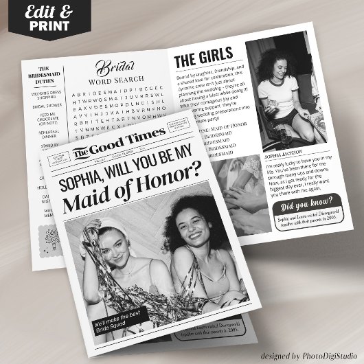 Trauzeugin für Fun Wedding Newspaper Karte