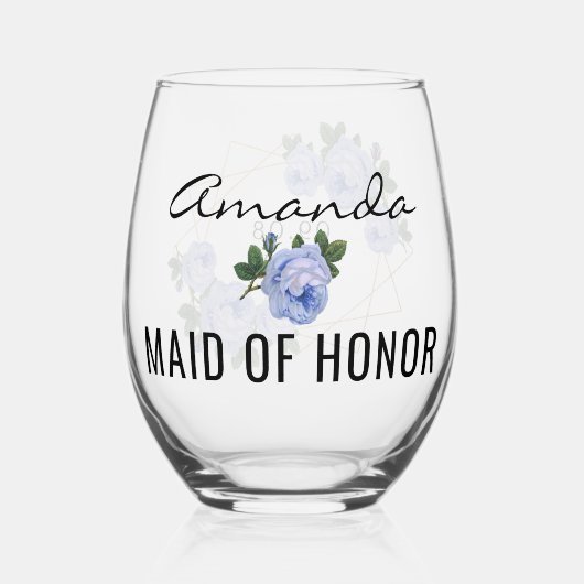 Trauzeugin Gold Glitzer Geo Blue Floral Wedding Weinglas Ohne Stiel (Vorderseite)