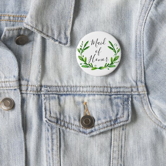 Trauzeugin. Grüne Blätter. Hochzeitsgarten Button (Beispiel)