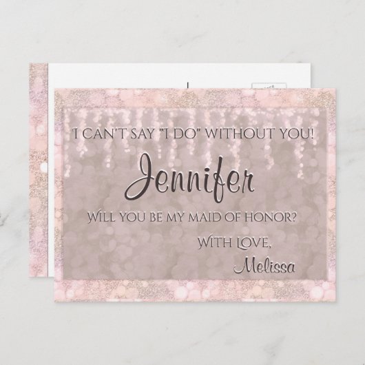 Trauzeugin - Hübsch rosa Bokeh-Lichter Einladungspostkarte (Vorne/Hinten)