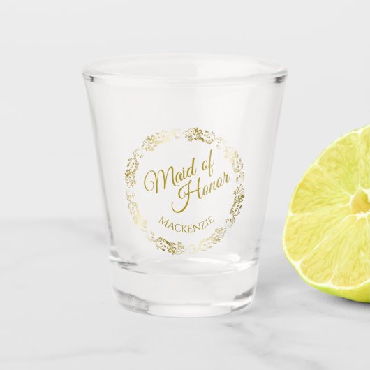 Trauzeugin Lacy Gold Border Gastgeschenk Hochzeit Schnapsglas (Vorderseite)