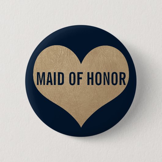 Trauzeugin Leder Textil Gold Heart Navy Button (Vorderseite)