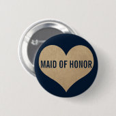 Trauzeugin Leder Textil Gold Heart Navy Button (Vorne & Hinten)