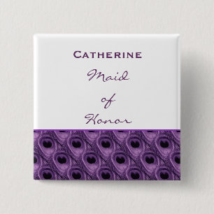 Trauzeugin-lila Pfau-individueller Name Button