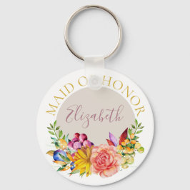 Trauzeugin mit Name Floral Bouquet Schlüsselanhänger