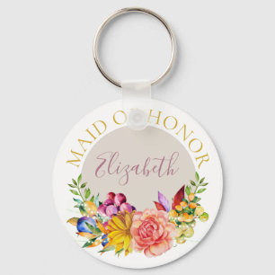 Trauzeugin mit Namensblumenblumenstrauß Schlüsselanhänger