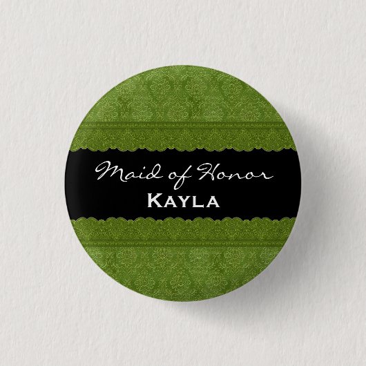 Trauzeugin-olivgrüner schwarzer Damast und Spitze Button (Vorderseite)