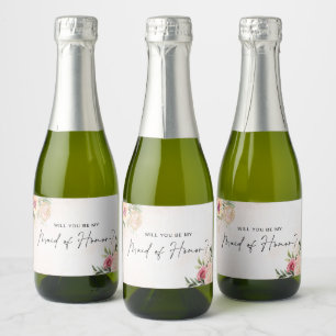 Trauzeugin "Peony and Gold Bloom Wine Label" Schaumweinetikett