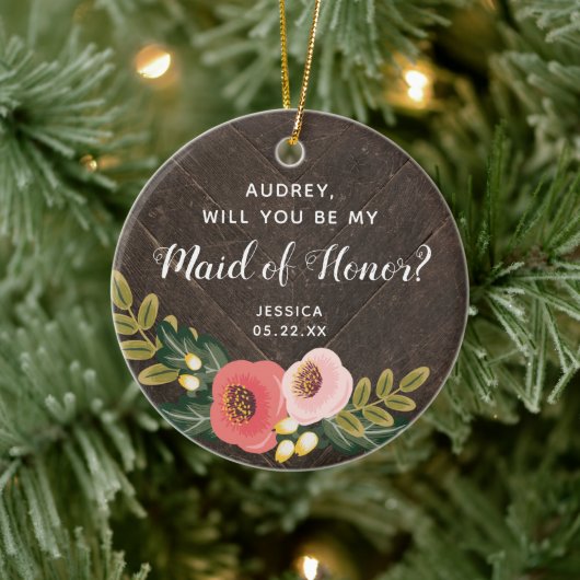 Trauzeugin Personalisiert Bauernhof Boho Florals Keramik Ornament (Baum)