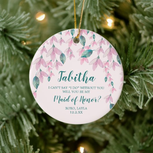 Trauzeugin Personalisierter Vorschlag Rosa Florals Keramik Ornament (Baum)