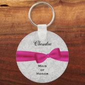 Trauzeugin Pink Bow Silver Damask E001 Schlüsselanhänger (Vorderseite)