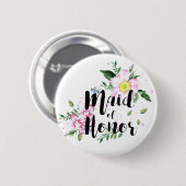 Trauzeugin Pink Floral Wasserfarbe Hochzeit Button (Vorne & Hinten)