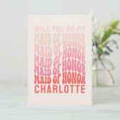 Trauzeugin Pink modern mädchenhaft Retro 60er Jahr Einladung (Stehend Vorderseite)