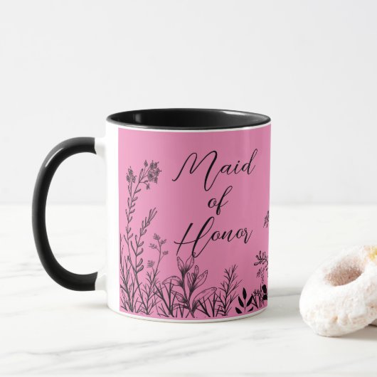 Trauzeugin Rosa Blume Doodles Tasse (Mit Donut)