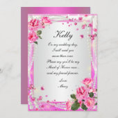 Trauzeugin Rosen und Perlen, rosa Einladung (Vorne/Hinten)