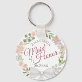 Trauzeugin Rustikale Rosa Blumenzeremonie Schlüsselanhänger (Vorderseite)