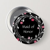 Trauzeugin Schwarz-weiß Rosa Blumenkranz Button (Vorne & Hinten)