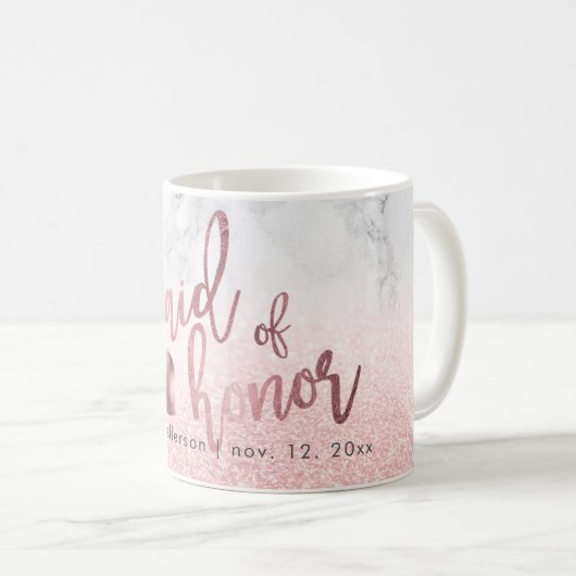 Trauzeugin Script Imitate Rose Gold + Snow Bokeh Kaffeetasse (VorderseiteRechts)