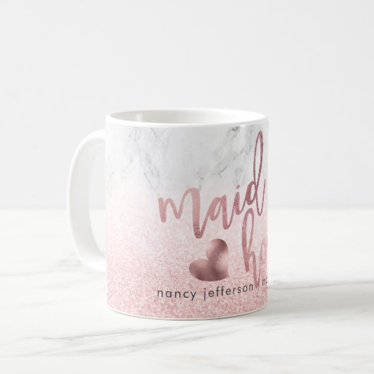 Trauzeugin Script Imitate Rose Gold + Snow Bokeh Kaffeetasse (Vorderseite Links)