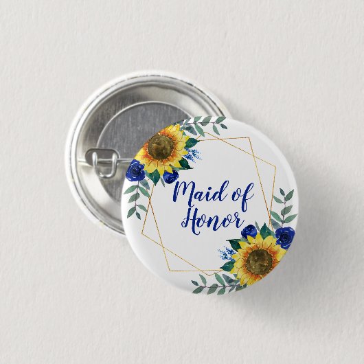 Trauzeugin Sonnenblume Geometric Blue Floral Button (Vorne & Hinten)